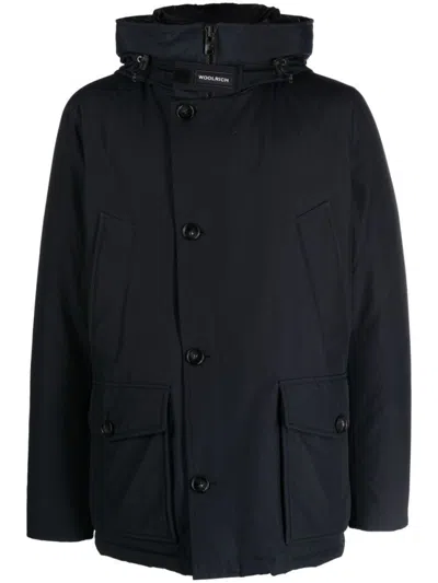 WOOLRICH NAVY BLUE COTTON BLEND PARKA