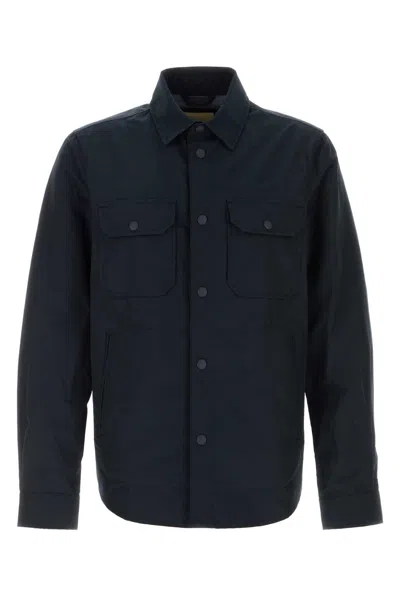 Woolrich Navy Blue Cotton Blend Shirt In Meltonblue