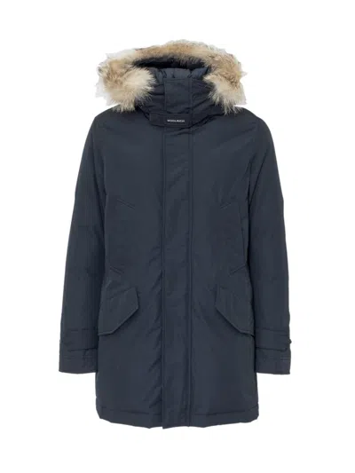 Woolrich Navy Blue Hood Jacket In Neutral