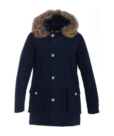 Woolrich Navy Blue Hooded Cotton-padded Jacket In Black