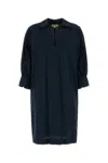 Woolrich Poplin Dress With 3/4 Sleeves And Collar In Navy Blue