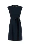 Woolrich Poplin Dress With Belted Waist And Cap Sleeves In Blu