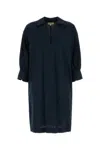 Woolrich Poplin Dress With 3/4 Sleeves And Collar In Blue