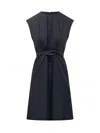 Woolrich Poplin Dress With Belted Waist And Cap Sleeves In Black