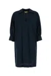 Woolrich Poplin Dress With 3/4 Sleeves And Collar In Blue