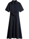 Woolrich Black Long Dress With Short Sleeves And Belt In Blue