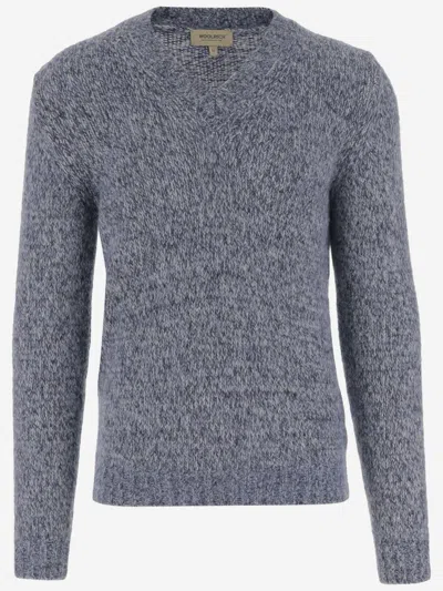 WOOLRICH NAVY BLUE V-NECK PULLOVER