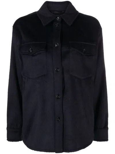 Woolrich Brushed-effect Button-down Overshirt In Blue