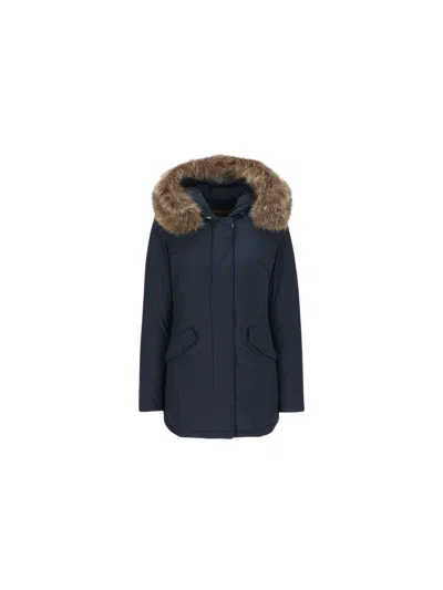 Woolrich Navy Luxury Raccoon Fur Trimmed Down Parka In Blue