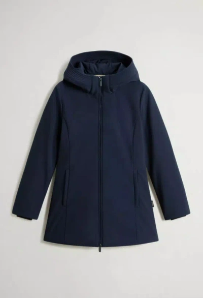 Woolrich Hooded Long Sleeve Quilted Parka Coat In Blue