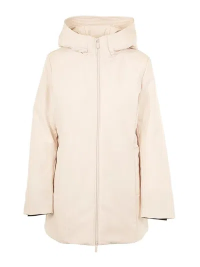 Woolrich Hooded Zip-up Coat In Neutral