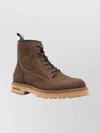 Woolrich Nubuck Leather Ankle Boot With Lug Sole In Brown
