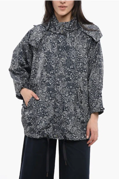 Woolrich Nylon Bandana Windbreaker With Bat-wing Sleeves In Blue