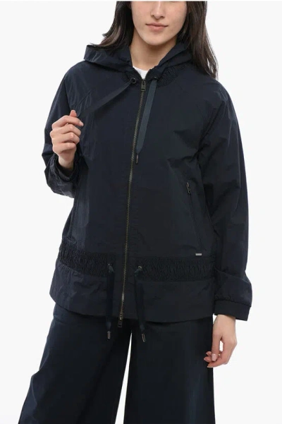 Woolrich Nylon Crinkle Windbreaker With Drawstringed Waist In Blue
