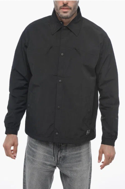 Woolrich Nylon Mountain Stroll Overshirt With Snap Buttons In Black