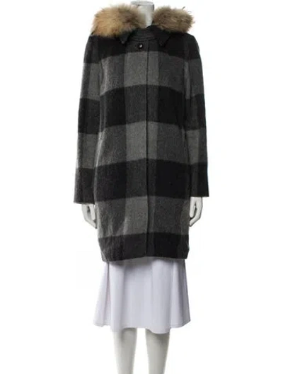 Pre-owned Woolrich Nylon Plaid Print Parka In Multi