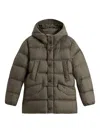 Woolrich Boxy Insulated Green Padded Jacket With Hood In Green