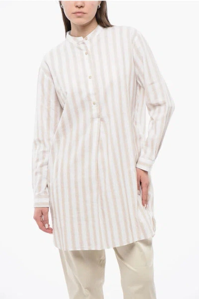 WOOLRICH ORGANIC COTTON BLEND BLOUSE WITH FRONT PLEAT