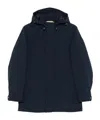 Woolrich Navy Blue Hooded Jacket With Concealed Fastening In Blue