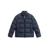 Woolrich Puffy Silhouette Coat With High Collar And Side Pockets In Blue