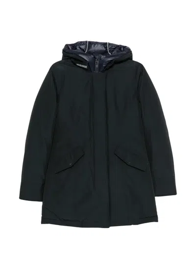Woolrich Padded Coat With Hood In Blue