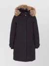 Woolrich Padded Coat With Removable Fur Hood In Blue