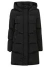 Woolrich Padded Hooded Mid-length Jacket With Structured Silhouette In Black