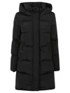 Woolrich Padded Hooded Mid-length Jacket With Structured Silhouette In Black