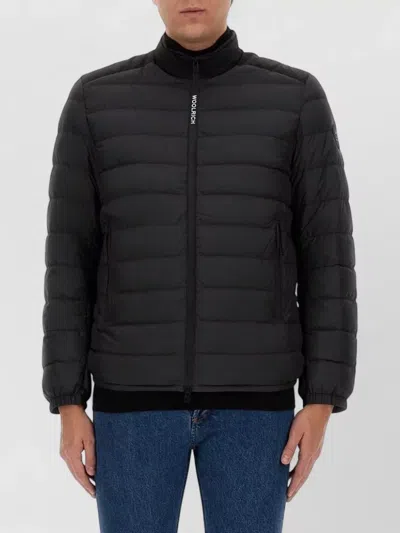 Woolrich Padded Jacket High Collar Logo Detail In Black