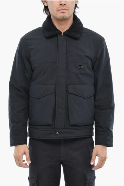 Woolrich Padded Jacket With Faux Fur Collar In Blue