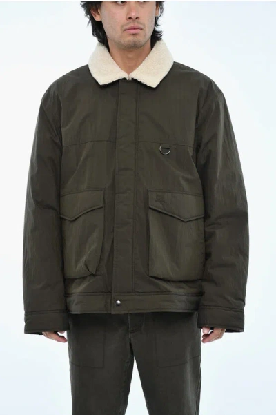 Woolrich Padded Jacket With Faux Fur Collar In Green