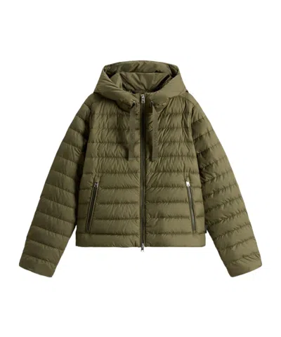 Woolrich Padded Microfiber Jacket With Hood In Green