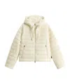 Woolrich Short Down Jacket With Hood And Quilted Pattern In White