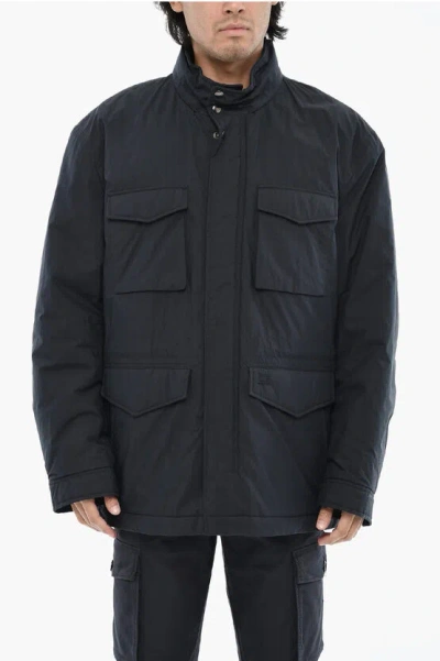 Woolrich Padded Utility Jacket With Hidden Closure In Black