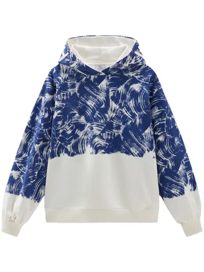 Woolrich Paint-print Cotton Hoodie In Blue