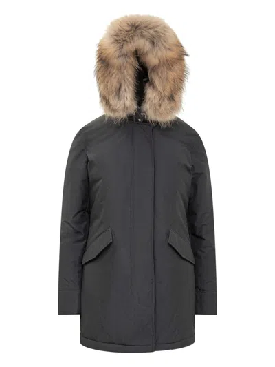 Woolrich Arctic Raccoon Parka In Gray