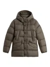 Woolrich Boxy Insulated Green Padded Jacket With Hood In Gray