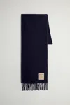 Woolrich Logo-patch Fringed Scarf In Blue