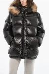Woolrich Patent Quilted Aliquippa Down Jacket With Fur In Black