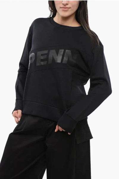 Woolrich Penn-rich Crew Neck Cotton Blend Sweatshirt With Printed Log In Black