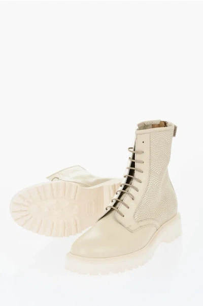Woolrich Perforated Leather Combat Booties With Back Zip In Gold