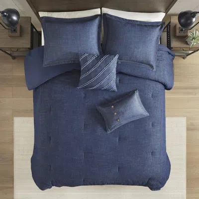 Woolrich Perry Oversized Denim 100% Cotton Comforter Set In Blue