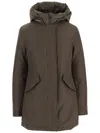 Woolrich Pinecone Hooded Logo Detail Cotton-blend Jacket In Gray
