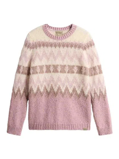 Woolrich Pink Patterned Crewneck Sweater In Brown