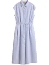 Woolrich Button-down Midi Dress With Fitted Waist And Flowing Skirt In Blue