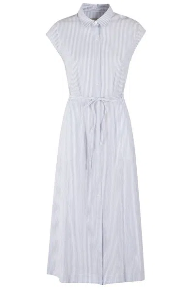 Woolrich Pinstriped Tie-waisted Long Shirt Dress In Multi