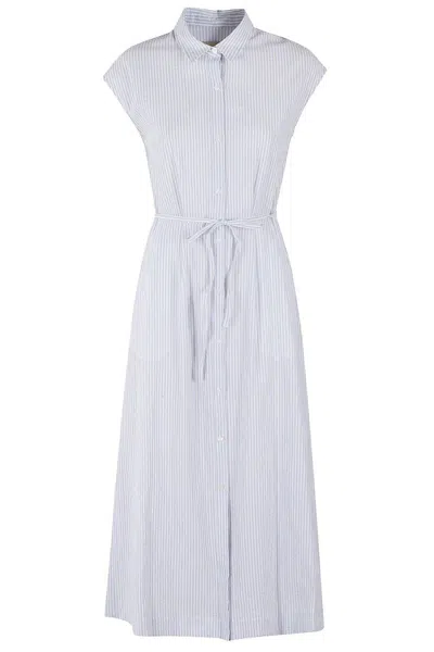 Woolrich Sleeveless Shirt Dress With Drawstring Waist In Blue