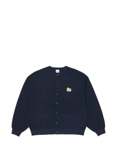 Woolrich Pique-knit Crew-neck Cardigan In Blue