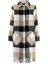 Woolrich Plaid-check Fringed-hem Coat In Neutrals
