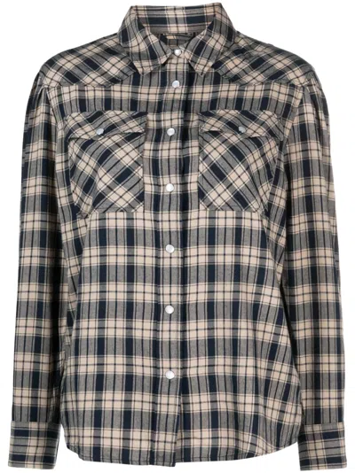 Woolrich Plaid-check Long-sleeve Flannel Shirt In Melton Blue Check